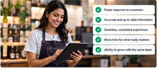 Small business employee using a tablet to deliver a responsive customer experience